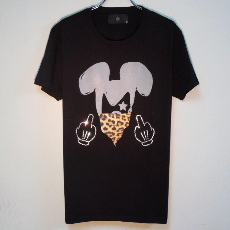 Gangster mouse Swarovski T-shirt Black��Leopard