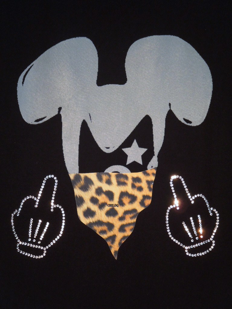 Gangster mouse Swarovski T-shirt Black��Leopard