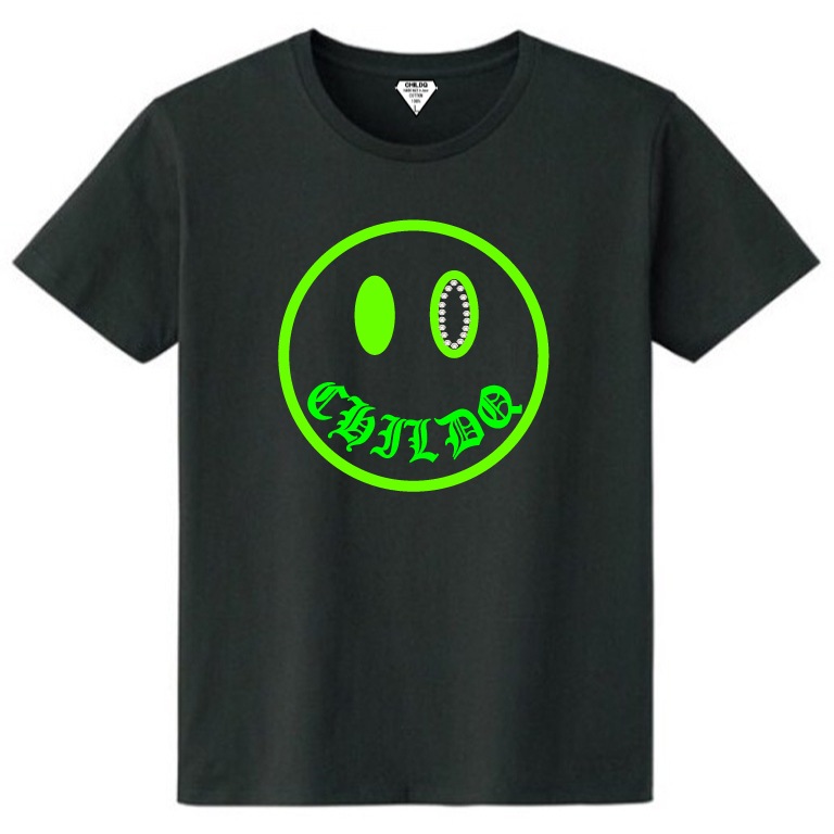 Smiley Lime Yellow Swarovski T-shirt Black