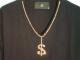 Dollar Gold Swarovski necklace T-shirt��Black