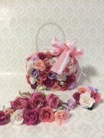 バックブーケ＆ヘッドパーツ（ピンクレースリボン）|ウェディングセット