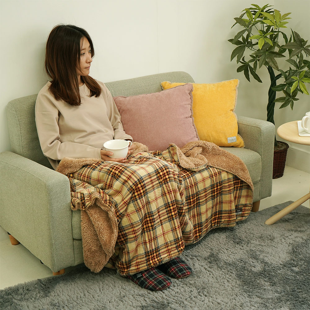 ひざ掛け 毛布 ブランケットL Gluck チェック柄 小さめ 140×100cm シープ調 ウォッシャブル 洗濯可能 ハーフケット