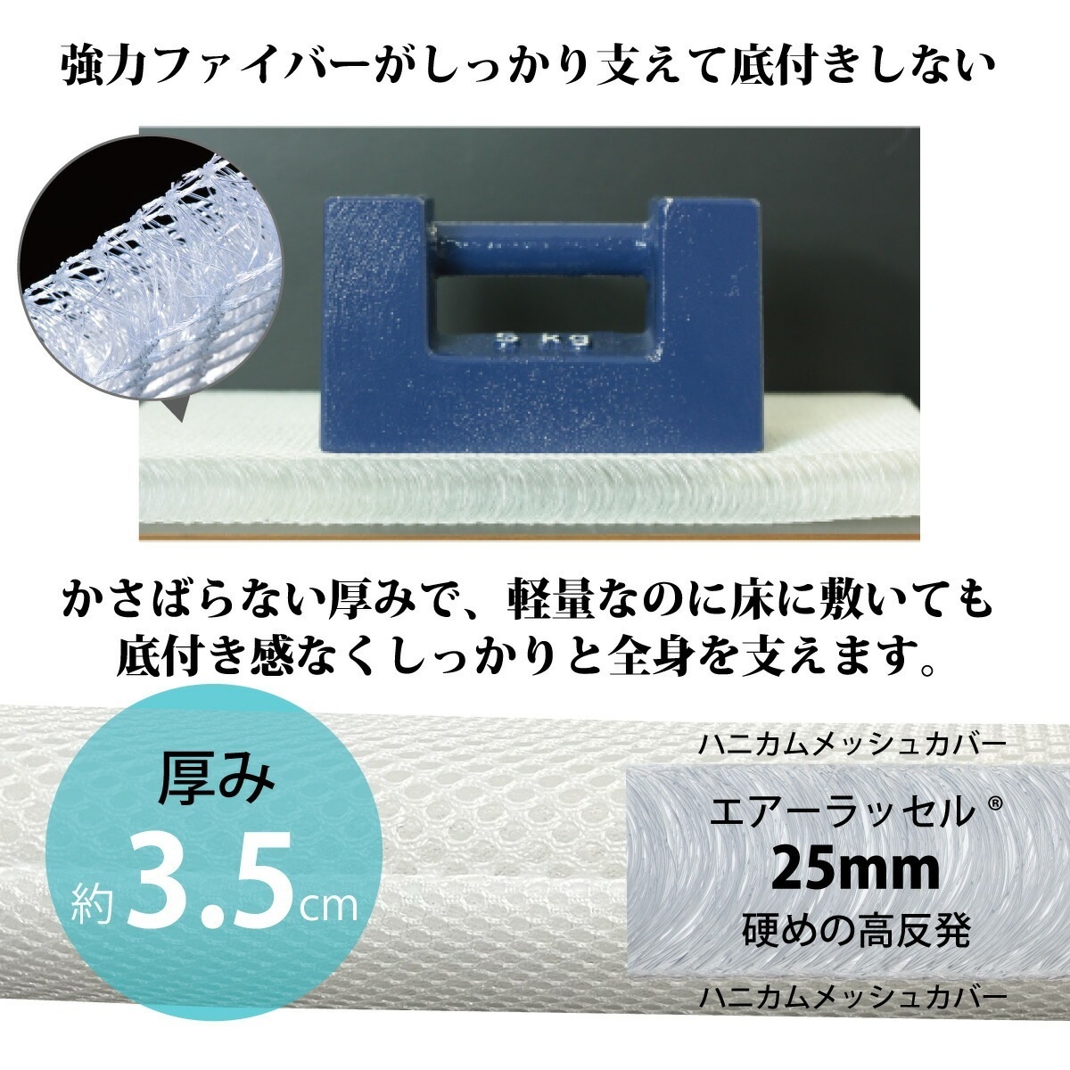 ファインエアー 80×180cm 3つ折り高反発マットレス コンパクト 洗濯可能