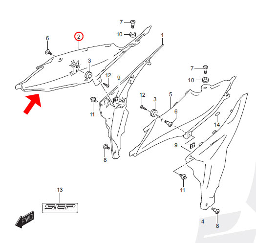 SUZUKI 純正 ジクサーSF250 右フレームフロントカバー[マットブラック