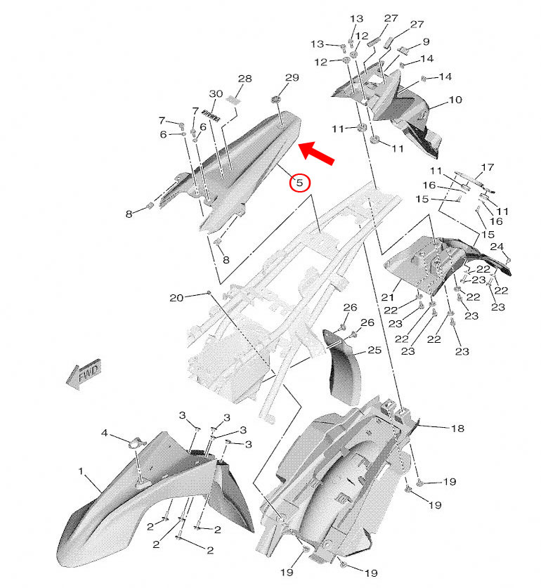 YAMAHA 純正 WR155R[インドネシア仕様] リアフェンダー[ブラック] #B3M