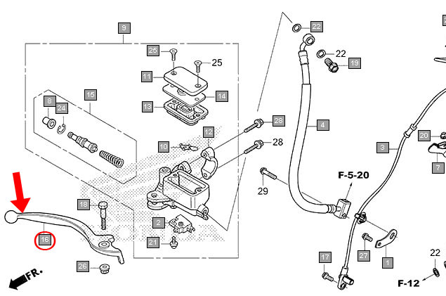 HONDA 純正 HORNET2.0/CB200X ブレーキレバー #53175-KSP-B51【右
