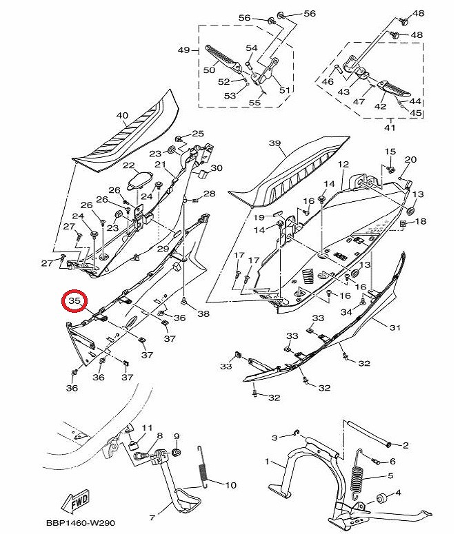 YAMAHA 純正 AEROX155['21-] 右アンダーモール #BBR-F171M-00【MOLE