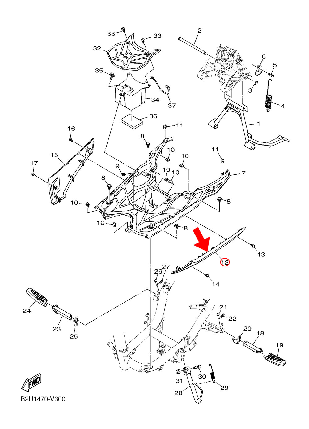 YAMAHA 純正 RAY-ZR125Fi/HYBRID 左アンダーモールカバー #B2U-F 7482