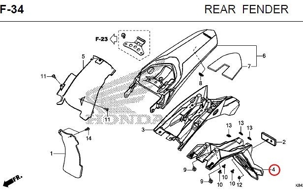 HONDA 純正 フィリピン仕様CRF150L リアフェンダーC #80102-K84-900