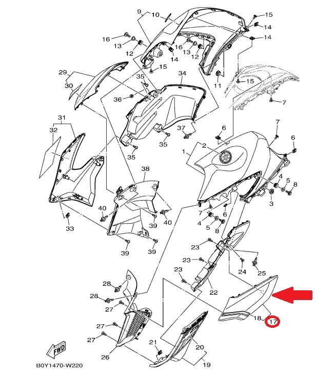 YAMAHA 純正 FZS25 左タンクサイドカバー [ダークグリーン] #B97-XF13K