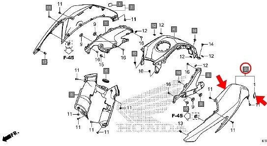 HONDA純正 CB200X 左 フューエルタンクカバーASSY #64425-K1P-D00ZA