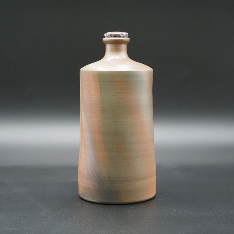 【アウトレット(B級)品】忠孝オリジナル陶器「琉球城焼 900ml空甕 シリコン蓋付き・窯変あり」