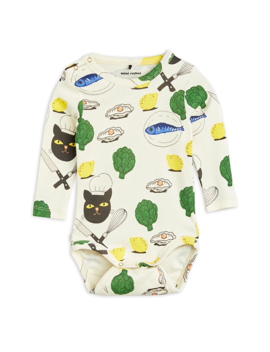 【mini rodini】Chef Cat Long Sleeve Bodysuit