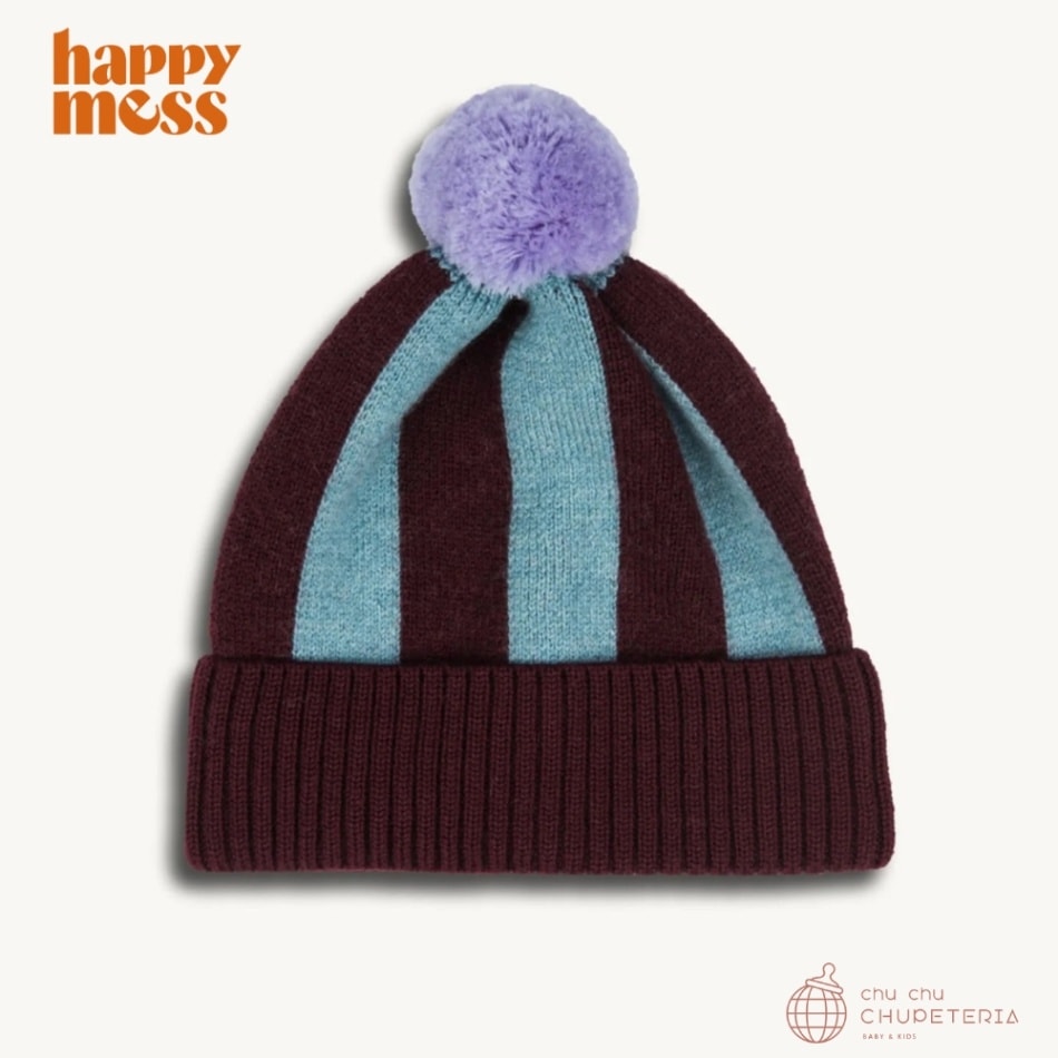 【happymess】merino beanie hat - burgundy frost