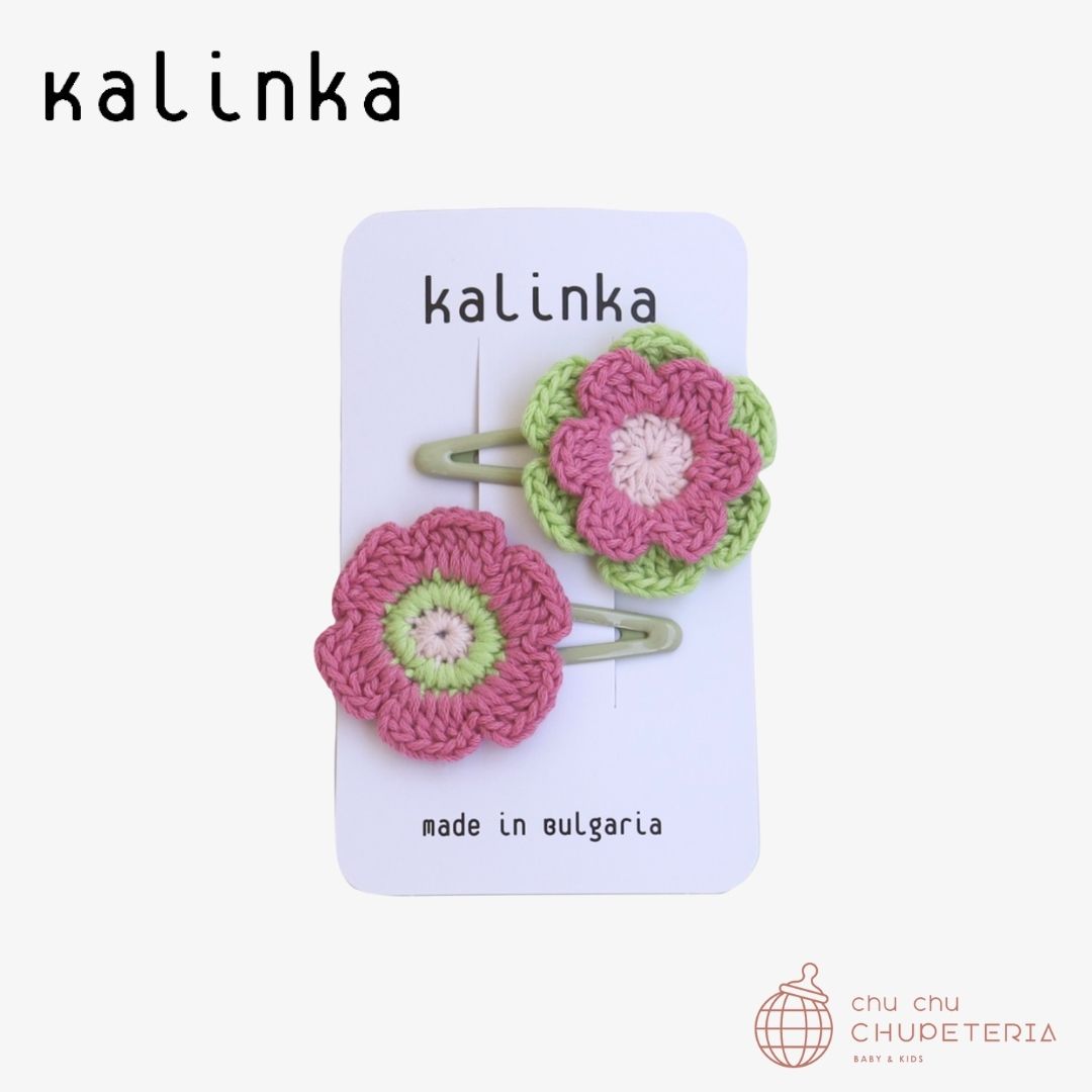 【kalinka】Flower Crochet Clip Set  - Raspberry  Lime -