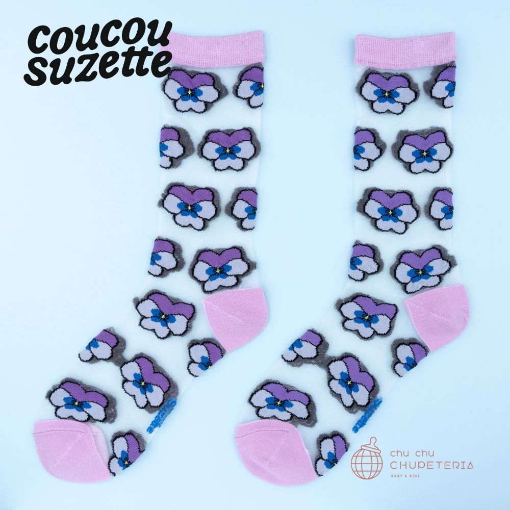 【Coucou Suzette】Purple Pansy Sheer Socks