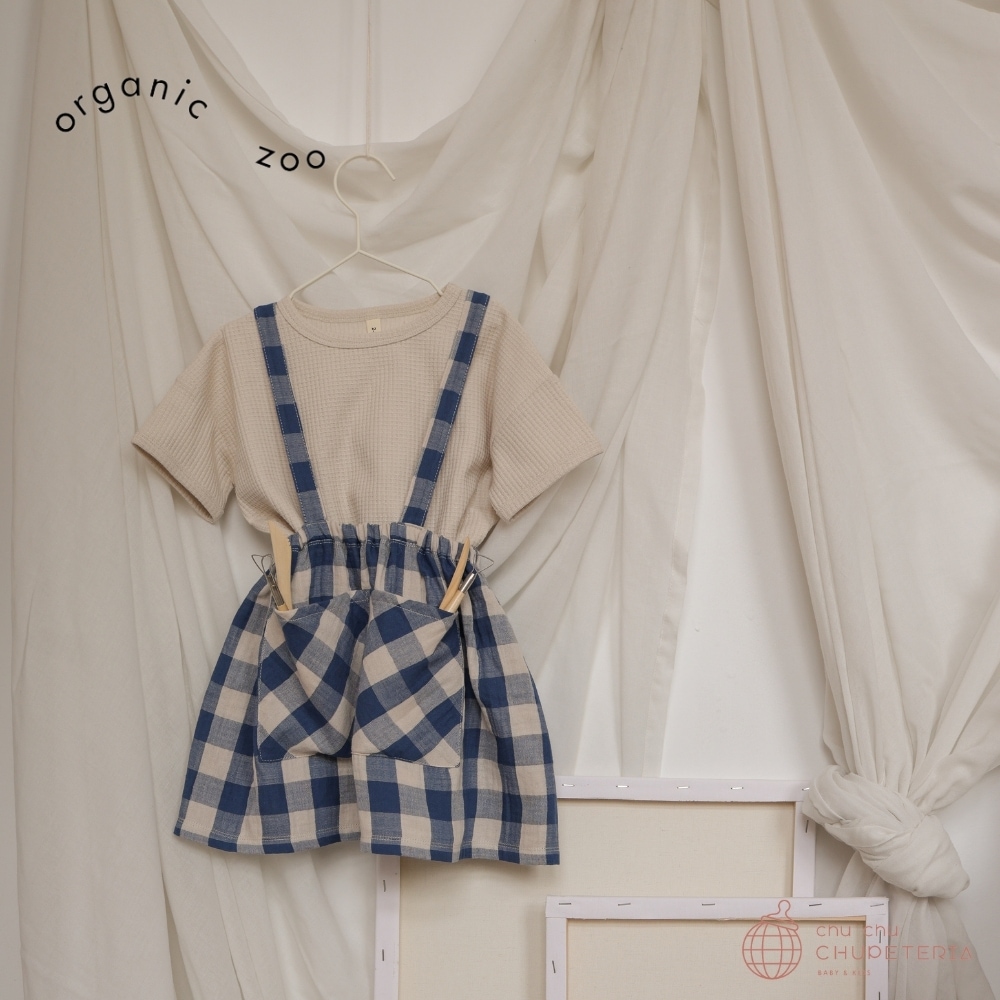 【organic zoo】Pottery Blue Gingham Maker Crossback Skirt