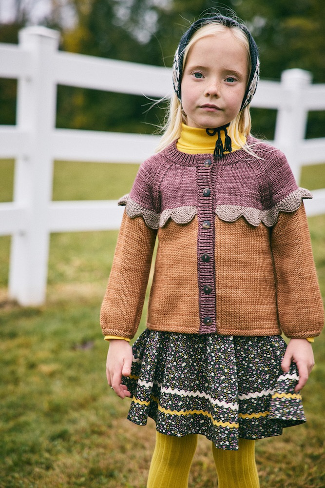 Misha & Puff】ラスト1点_5Y: Scallop Yoke Cardigan - Rose