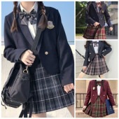 【期間限定30%OFF】チェック柄スカート+シャツ+リボンタイ+ショートブレザー4点セット『9』◆セットアップ　XS、S、M、L、XL、XXL|セットアップ|ファッションカテゴリー