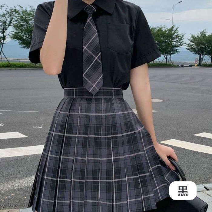 ネクタイ2種付 半袖黒シャツ チェック柄スカート リボンタイ ネクタイ インナー ヘアバンド ソックス7点セット 10 セットアップ Xs S M L Xl Xxl ファッションカテゴリー セットアップ Cielohuk