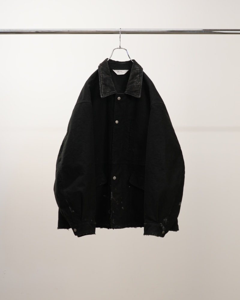 アンセルム　カラーレスジャケット ANCELLM - SILK SUEDE COLLARLESS JACKET/BLACK | NapsNote