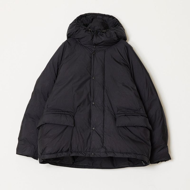 超軽量ナイロンアウトドアダウンJKT フーディ BLACK