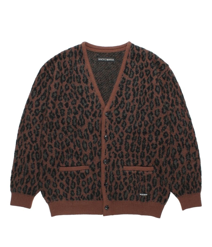 WACKO MARIA LEOPARD JACQUARD KNIT CARDIGAN (CHARCOAL) 26FW-WMK-KN13
