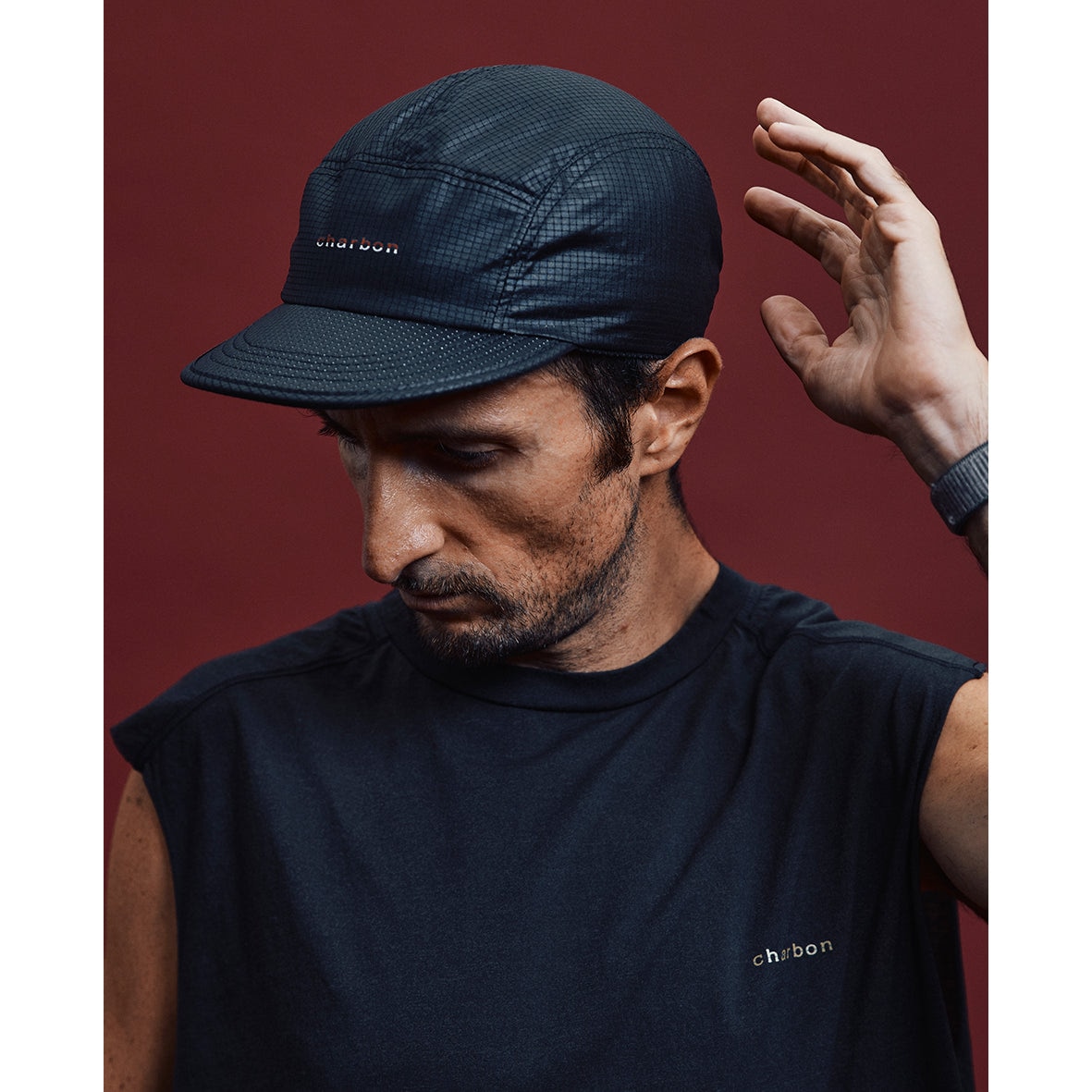 charbon / FIVE PANEL CAP (RED PRINT)