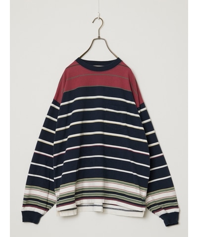 REMI RELIEF NAVY LABEL 16/2ボーダーロンT REMIRELIEF ネイティブボーダーロンT (RN31393160) Navy