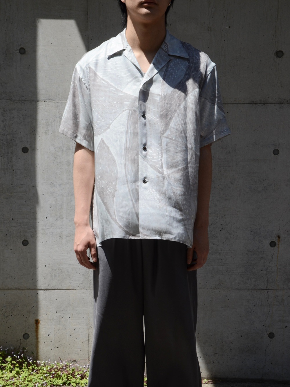 YOKE/ヨーク】Printed Tencell Open Collar Shirt (Gray