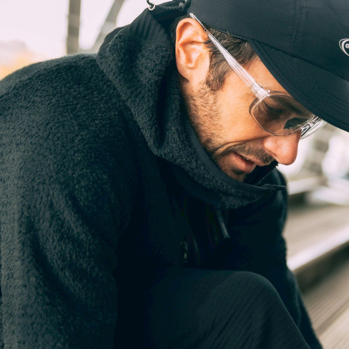 charbon / POLARTEC HYBRID FLEECE HOODIE BLACK