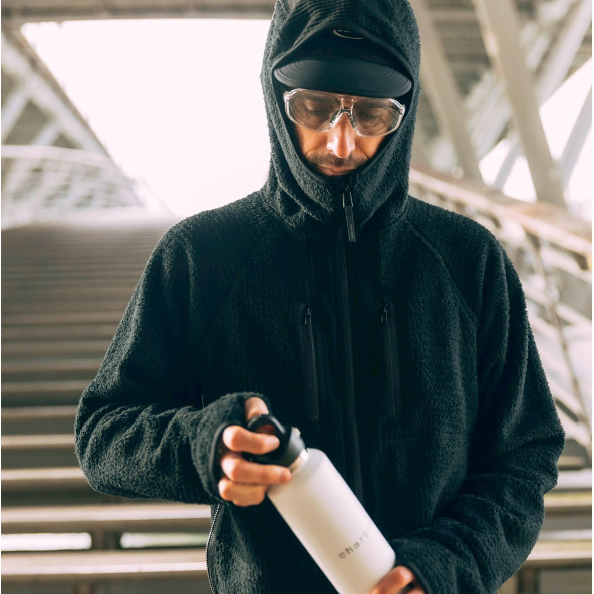 charbon / POLARTEC HYBRID FLEECE HOODIE BLACK