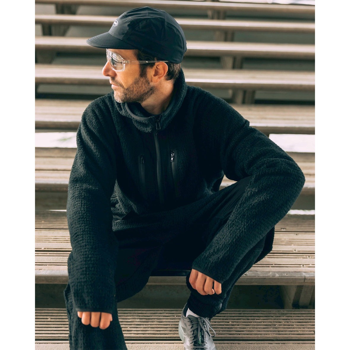 charbon / POLARTEC HYBRID FLEECE HOODIE BLACK