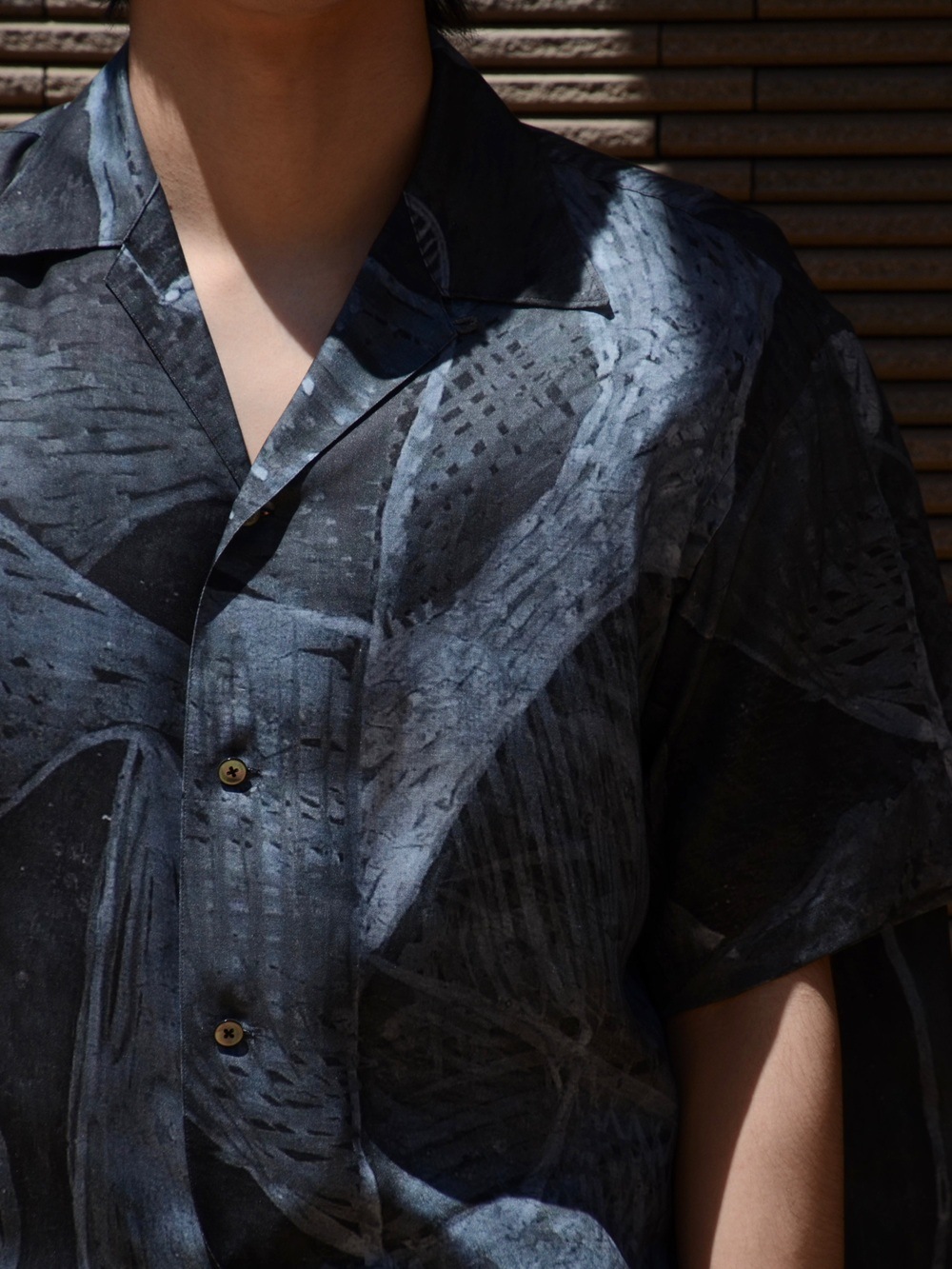 YOKE/ヨーク】Printed Tencell Open Collar Shirt (Black