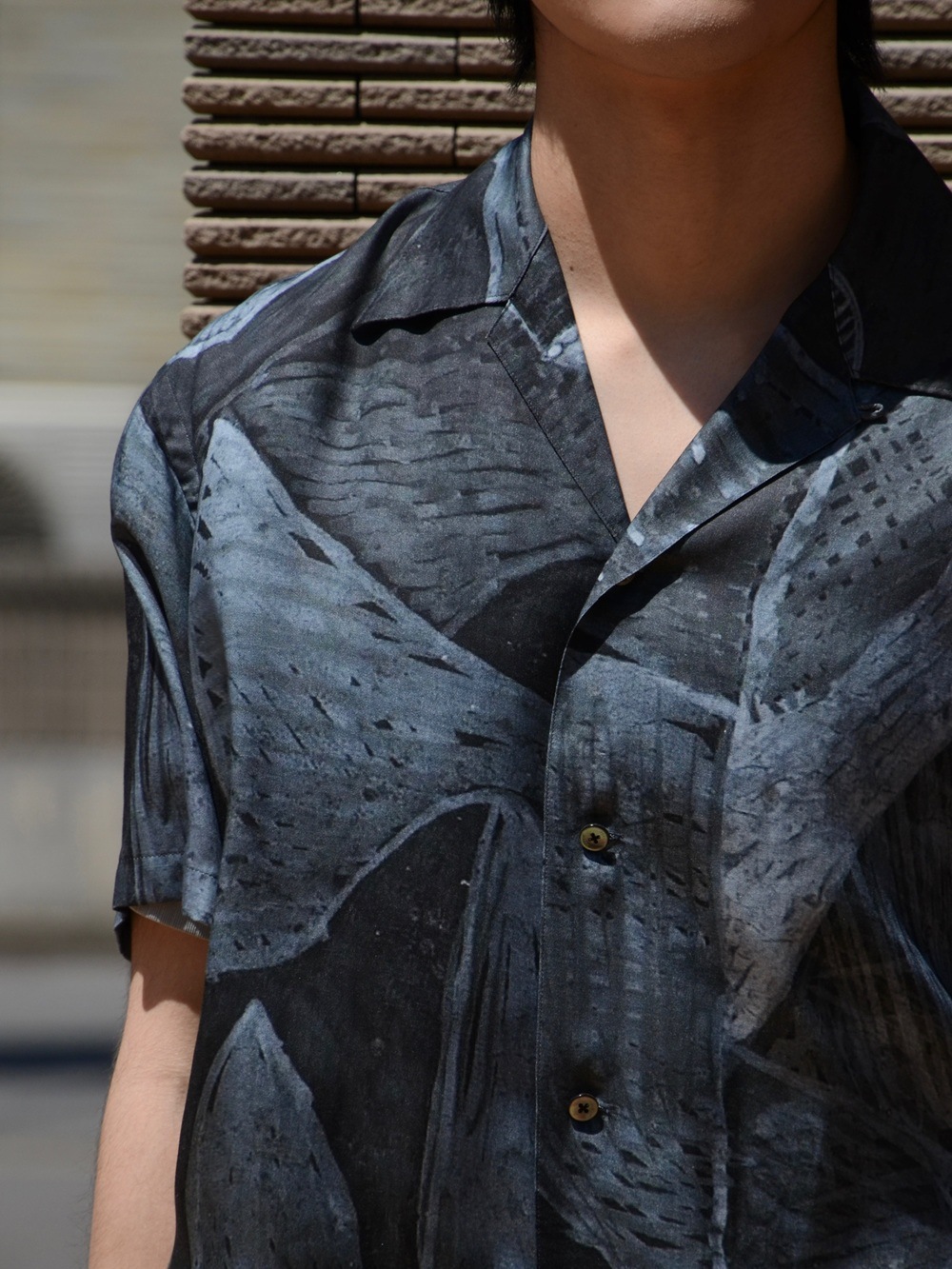 YOKE/ヨーク】Printed Tencell Open Collar Shirt (Black