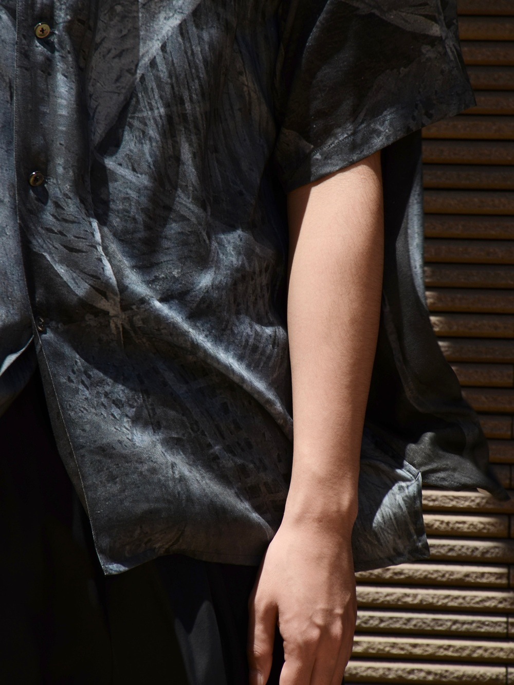 YOKE/ヨーク】Printed Tencell Open Collar Shirt (Black