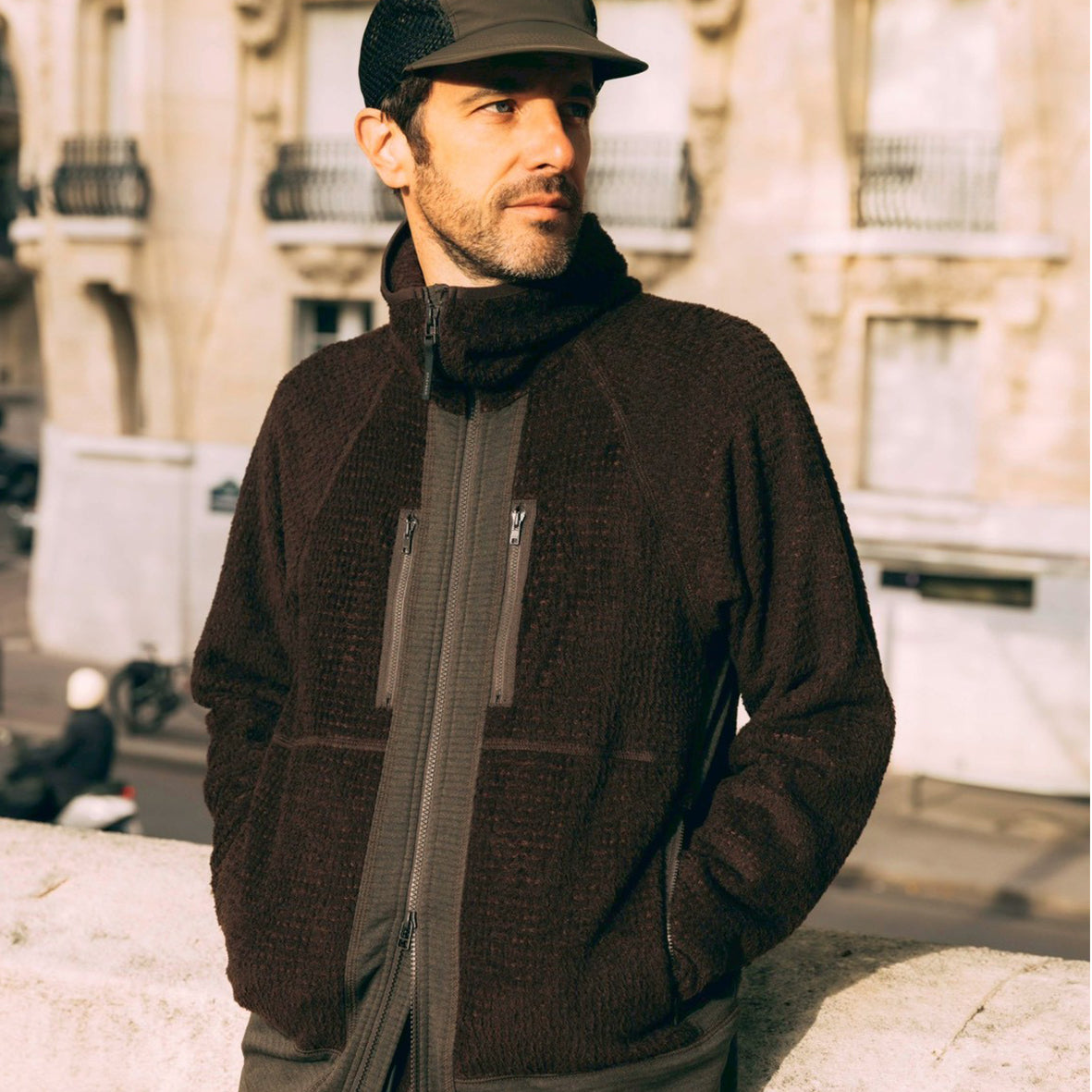 charbon / POLARTEC HYBRID FLEECE HOODIE BLACK