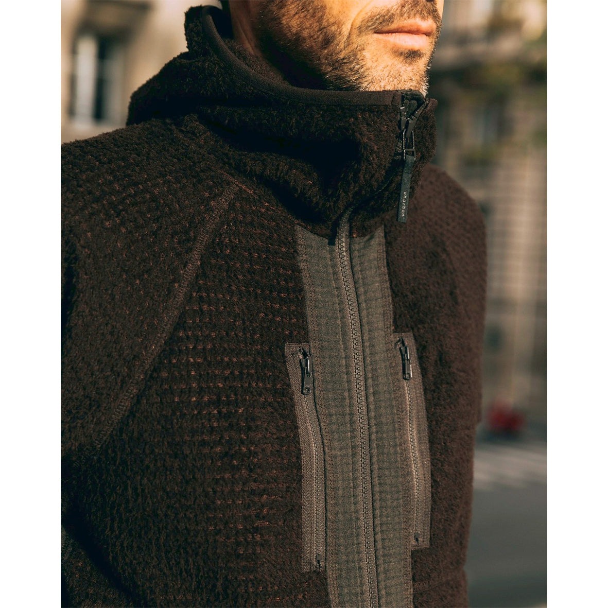 charbon / POLARTEC HYBRID FLEECE HOODIE BLACK