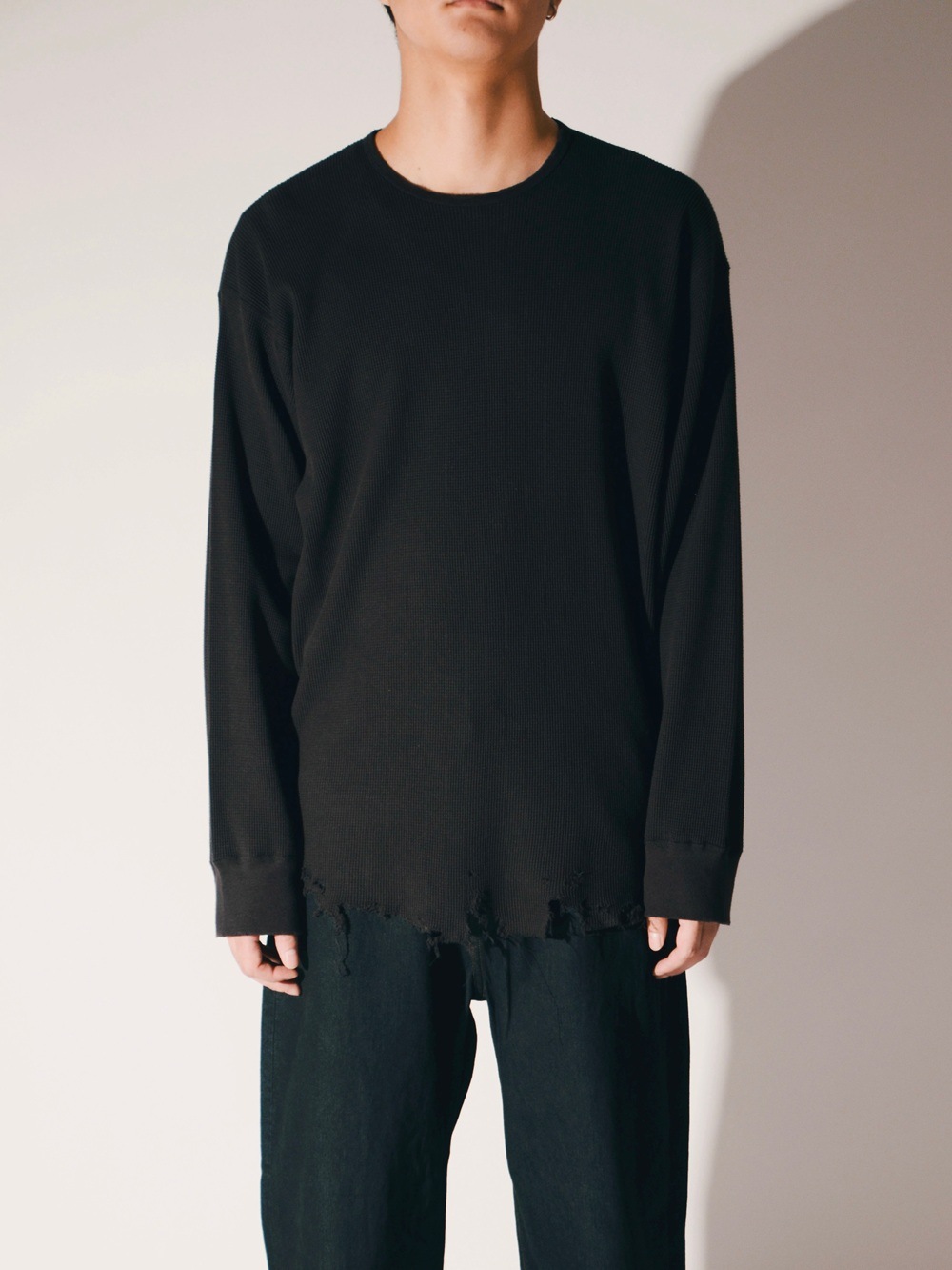 26FW】DAMAGE WAFFLE CREW LS (D.BROWN) ANC-STD-CT02 ANCELLM