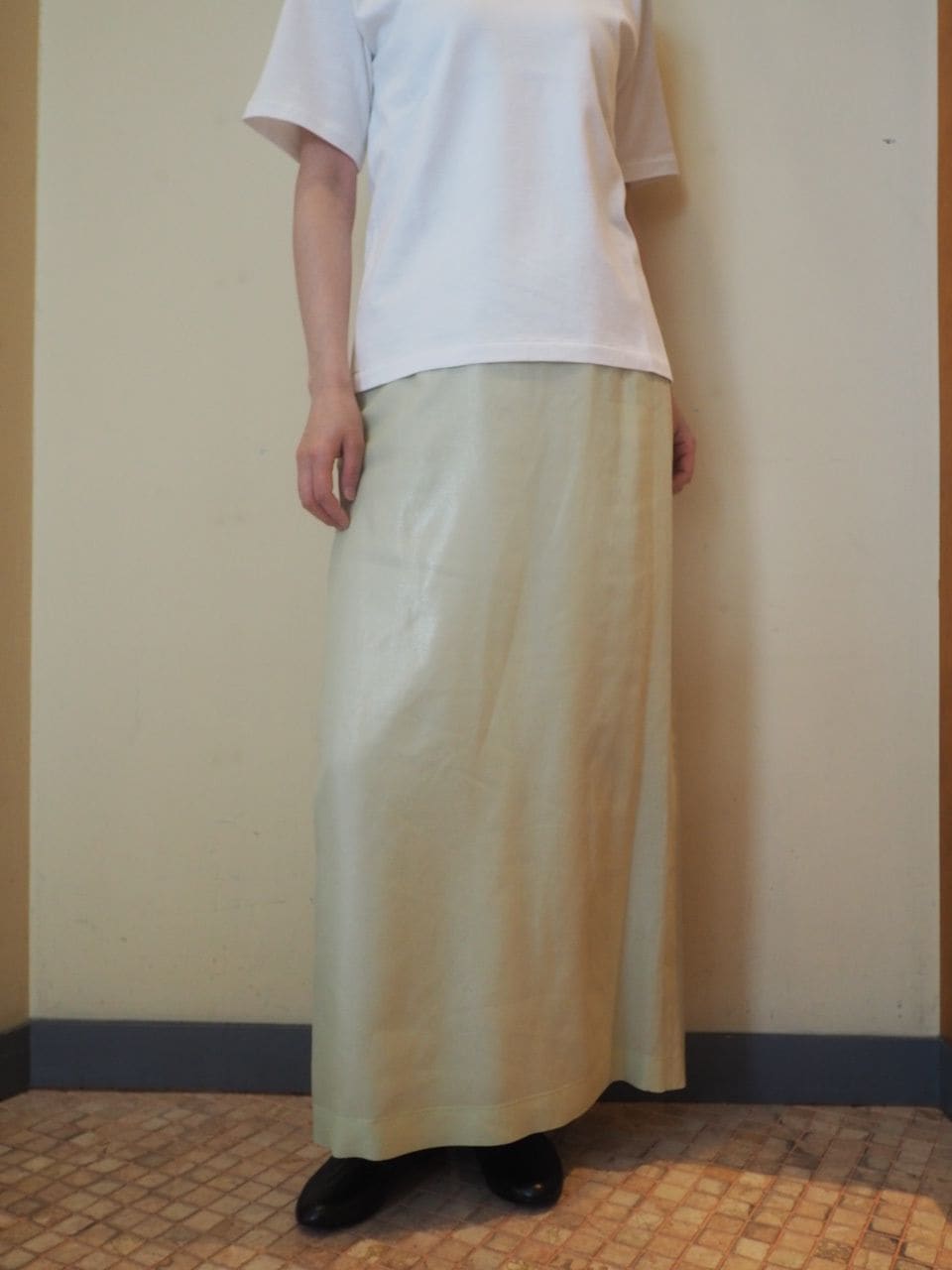 【AURALEE】FOIL PRINTED SILK LAWN SKIRT AURALEE Green Foil Printed Silk Lawn Maxi Skirt | REVERSIBLE