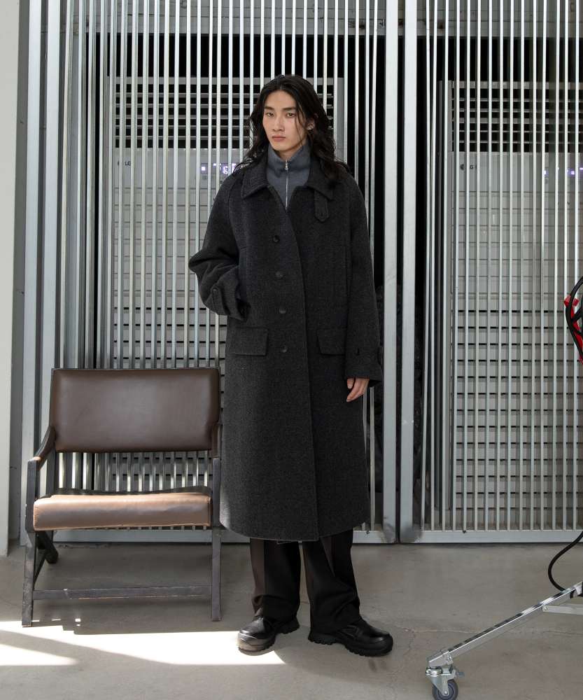 ANOTHER OFFICE Voyager Bold Balmacaan Coat (Heather Charcoal