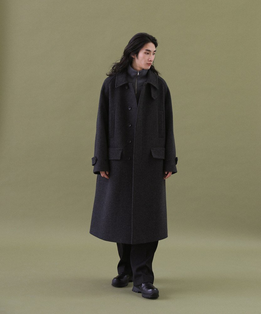 ANOTHER OFFICE Voyager Bold Balmacaan Coat (Heather Charcoal