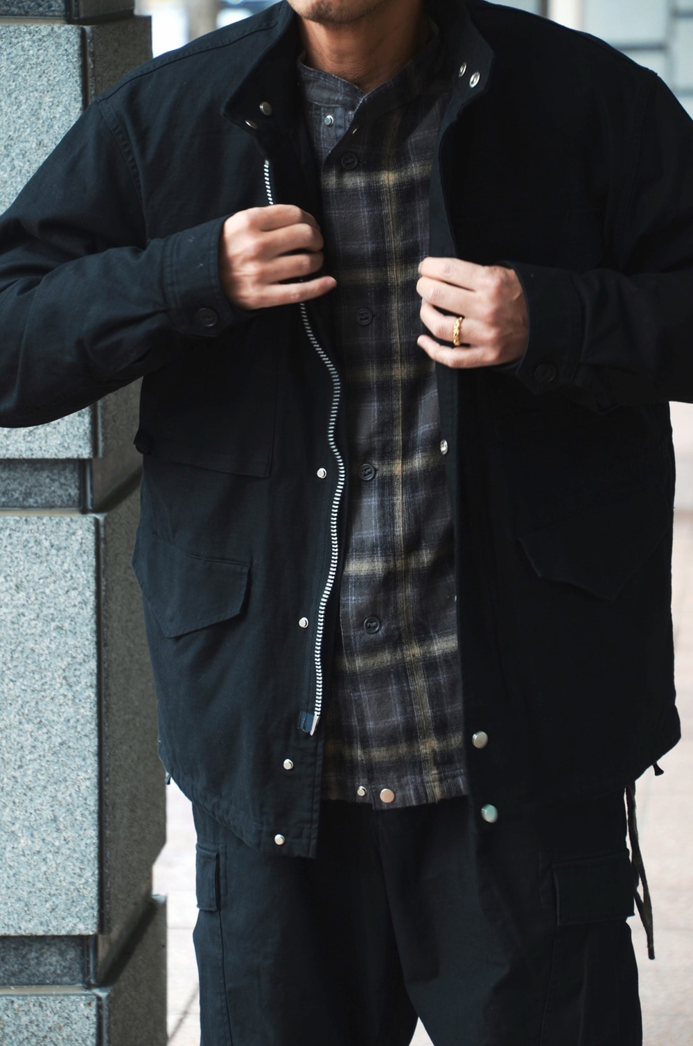 nonnative｜TROOPER SHIRT JACKET COTTON FLANNEL OMBRE CHECK (GRAY