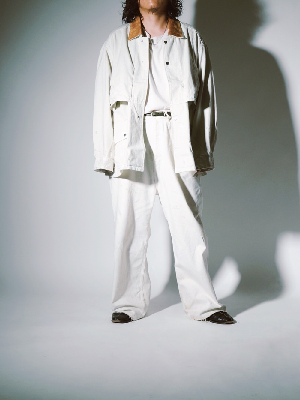26FW】AGING DENIM HALF JACKET (G.WHITE) ANC-JK99-B ANCELLM