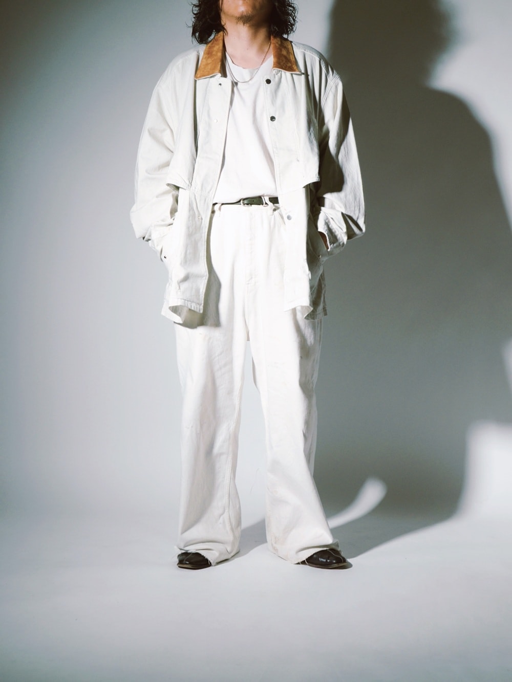 26FW】AGING DENIM HALF JACKET (G.WHITE) ANC-JK99-B ANCELLM
