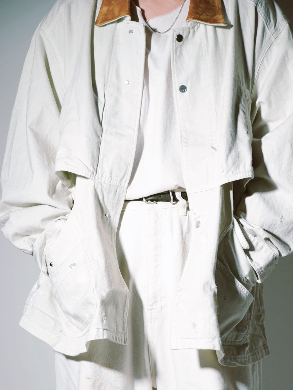 26FW】AGING DENIM HALF JACKET (G.WHITE) ANC-JK99-B ANCELLM