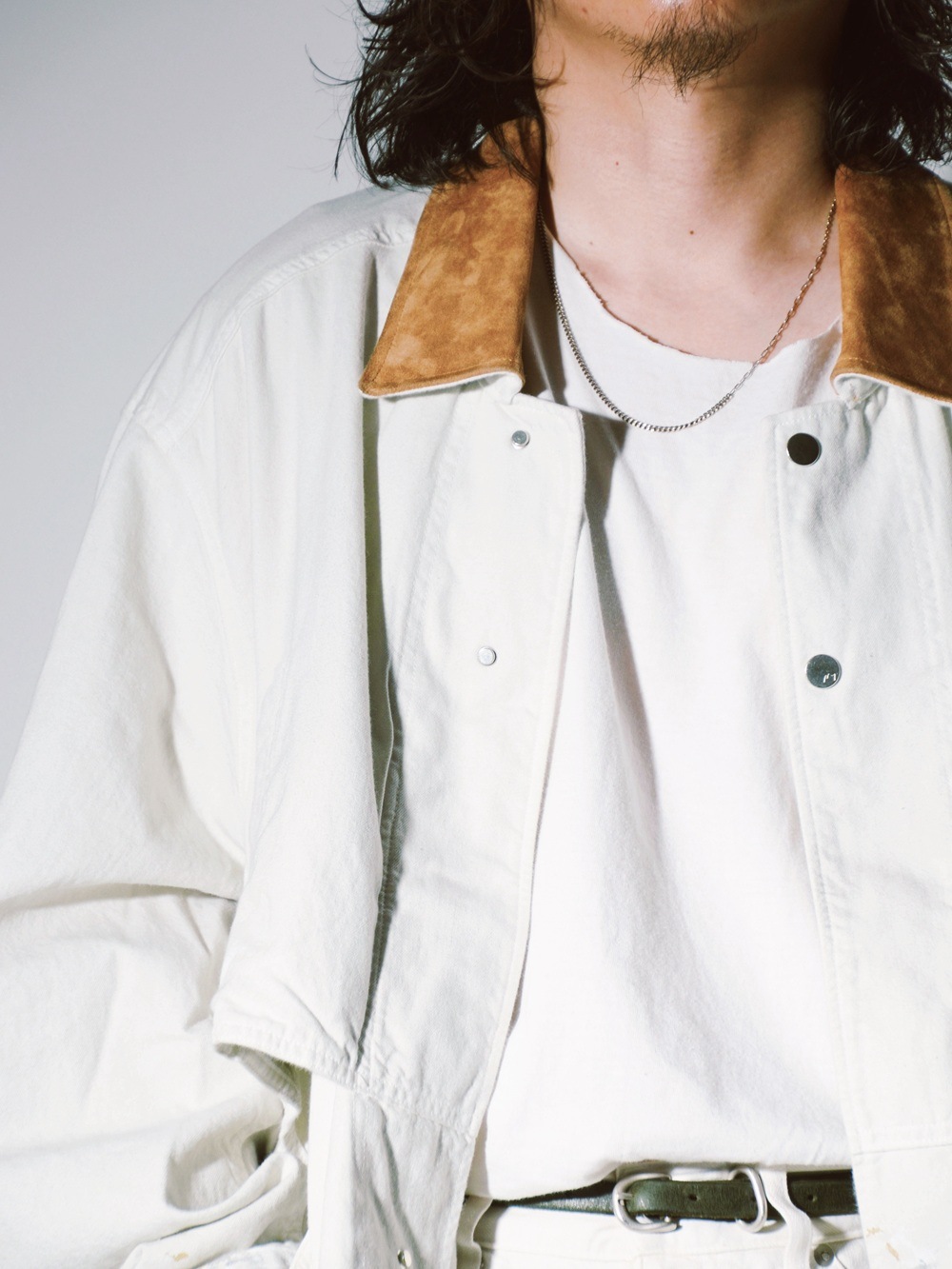 26FW】AGING DENIM HALF JACKET (G.WHITE) ANC-JK99-B ANCELLM