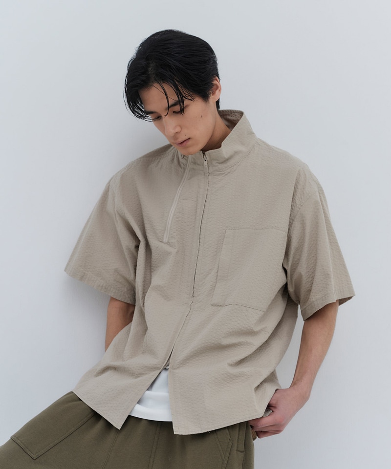 MODMNT / STAND COLLAR ZIP SHIRT BEG