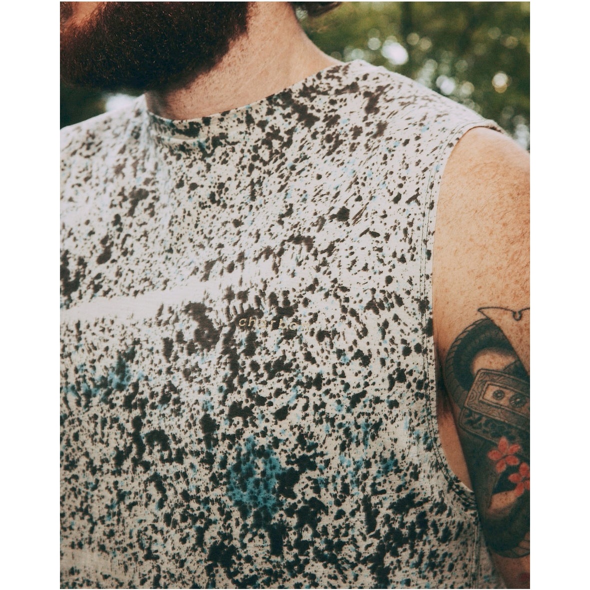 charbon / REDA WOOL SPLASH DYE SLEEVELESS T-SHIRTS OFF×BRW