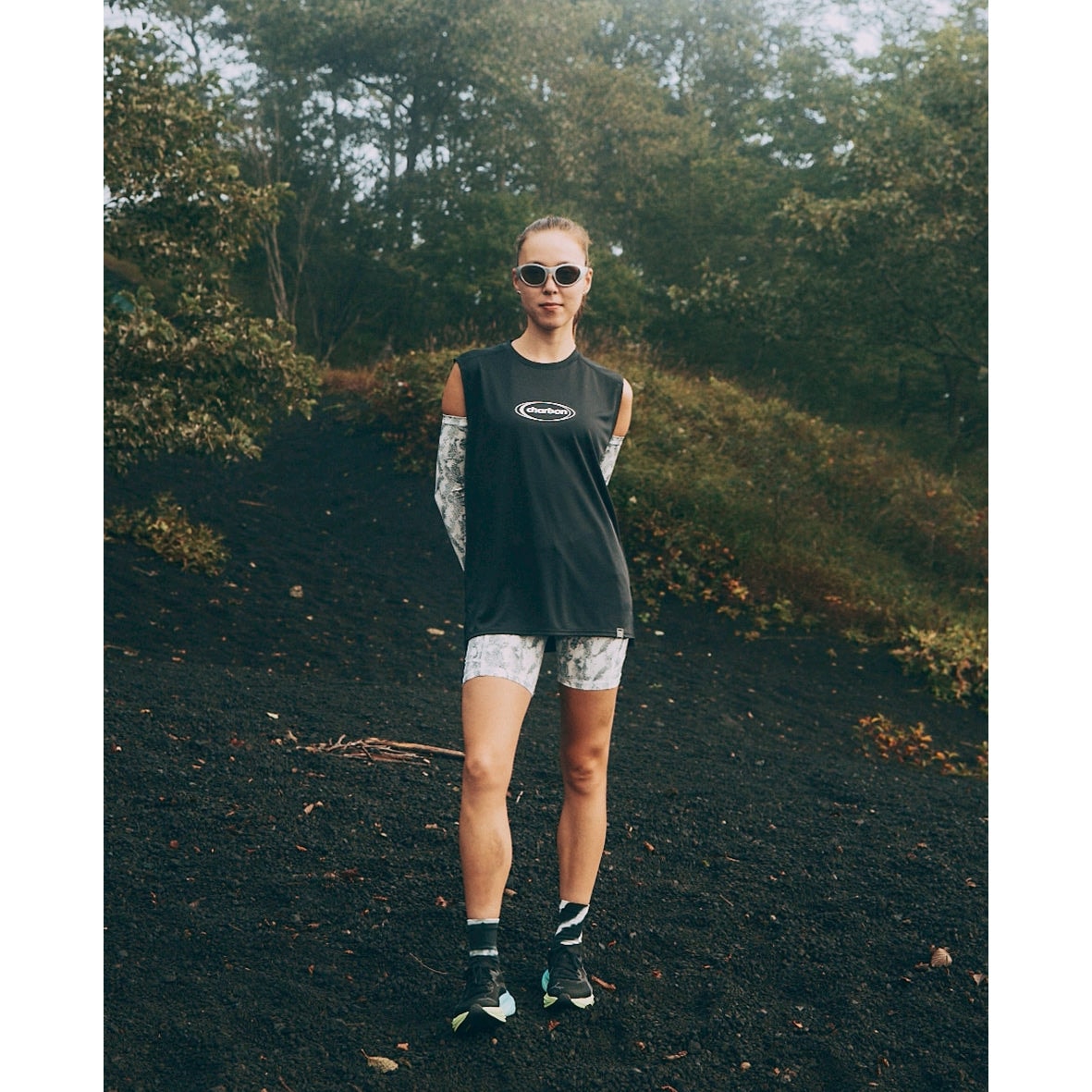 charbon / POLARTEC POWER DRY SLEEVELESS T-SHIRTS（OVAL LOGO）BLACK